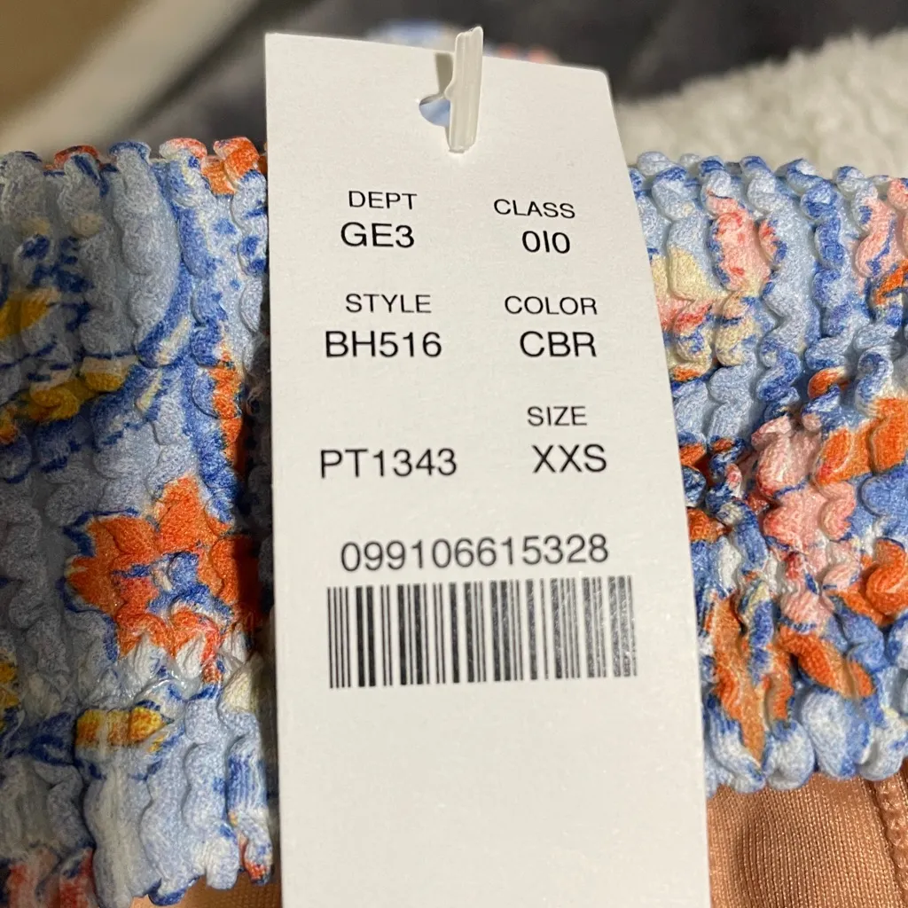 J Crew Bikini Swim Top Scrunchie Knotted Scoopneck Blue Floral XXS (0) NWT - Image 5