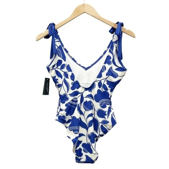 NWT Kate Spade Zigzag Floral Bow-Strap V-neck One-Piece Swimsuit Size Small NEW - Image 3
