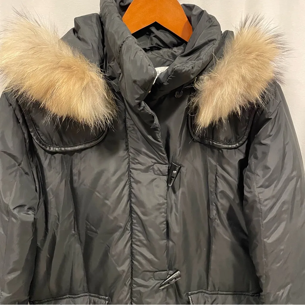 Warm cozy Larry Levine down feather black puffer coat fur collar pockets - Image 15