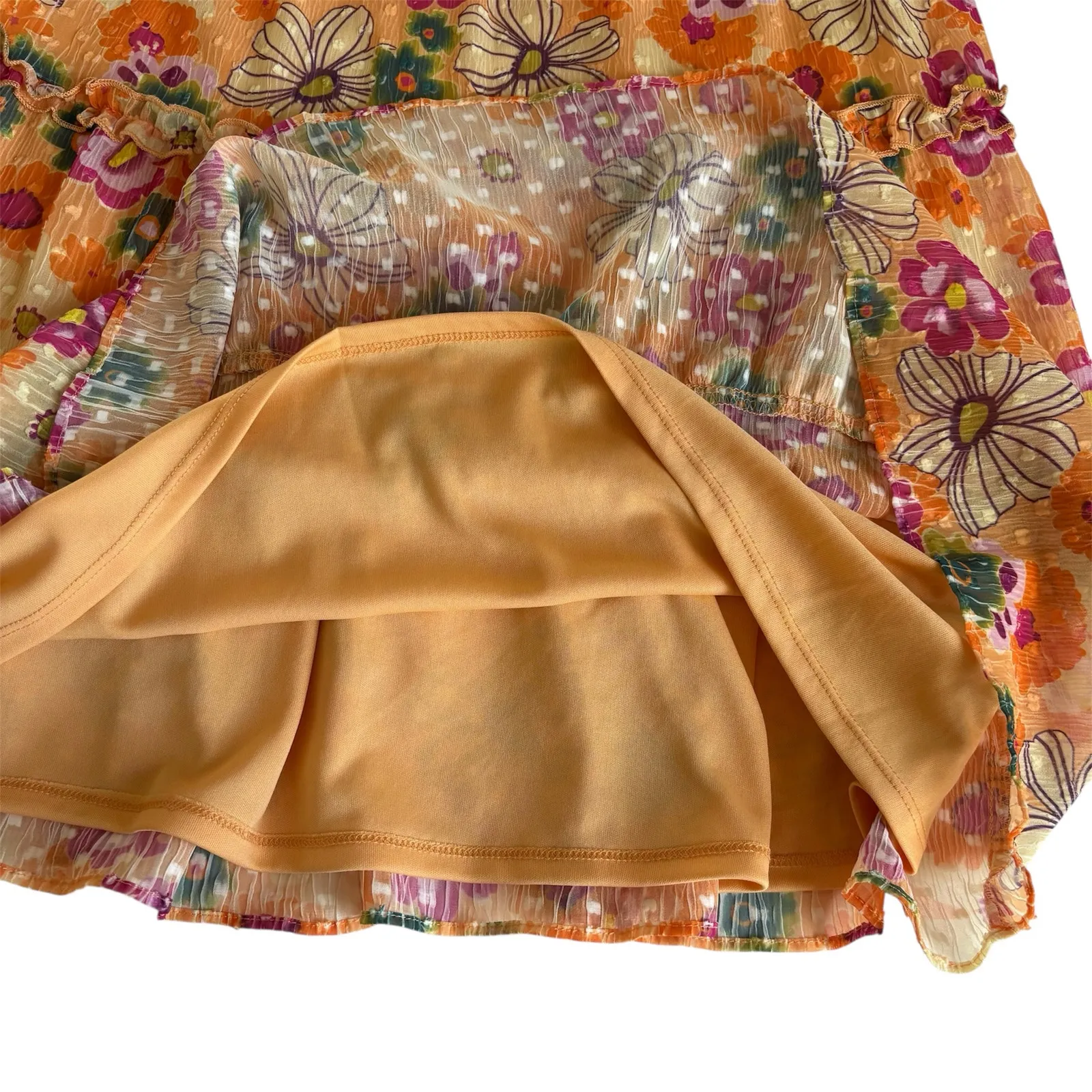 Wild Fable Orange Multicolor Retro Floral Print Sleeveless Tiered Babydoll Dress - Image 6