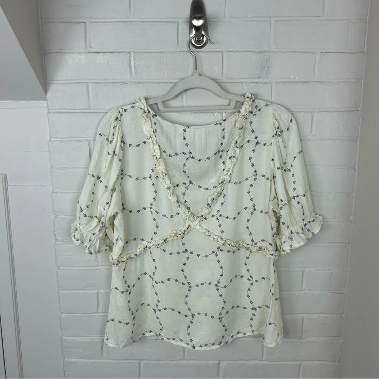 Atelier Reve French Brand Light Floral Ruffle Chic Blouse Top Size EU 38 White - Image 10