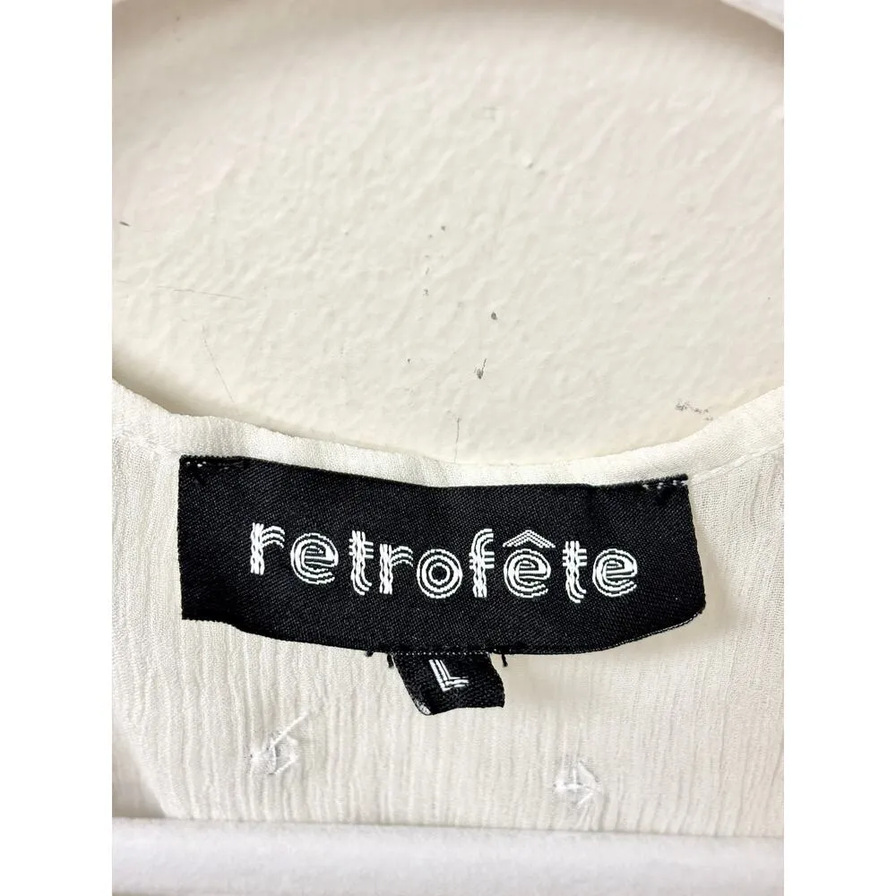 Retrofete Lennon Embellished Long Sleeve Silk Chiffon Mini Dress White Women's L Size L - Image 4