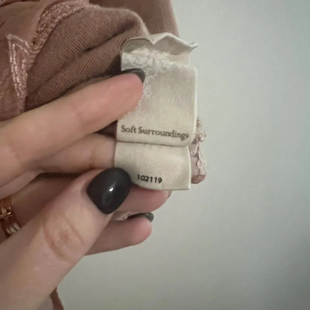 Soft Surroundings Velvet Velour Lace Trim Detail Pocket Front Long Sleeve Top - Image 9