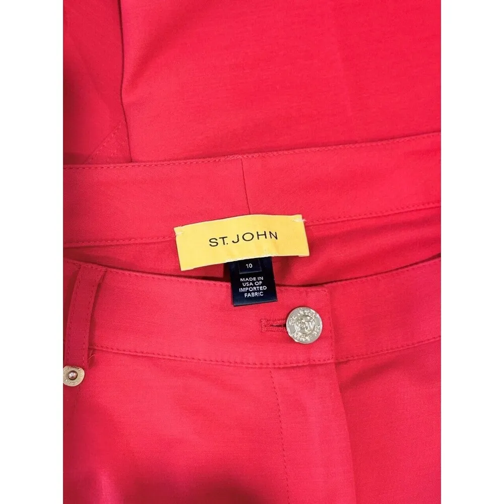 St John Women Pants Red Ankle Straight Trouser Yellow Label Designer USA Size 10 - Image 3