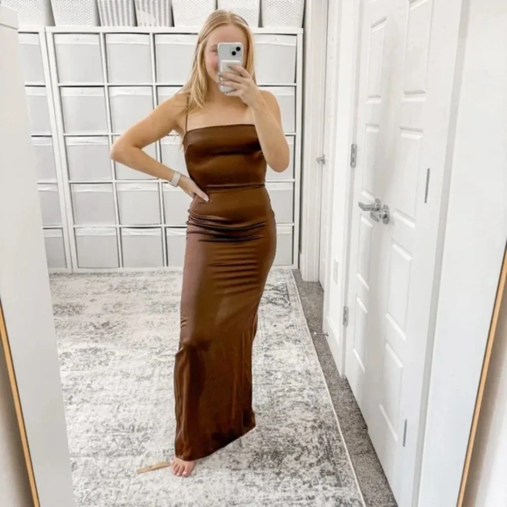 Reformation | Frankie 100% Silk Maxi Slip Es Dress in Brown‎ Plus Size 16 - Image 4