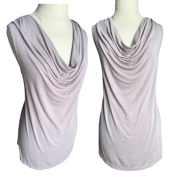 Eimin Draped Cowl Neck Sleeveless Jersey Stretch Taupe Blouse 2XL Tan Size 2X - Image 2