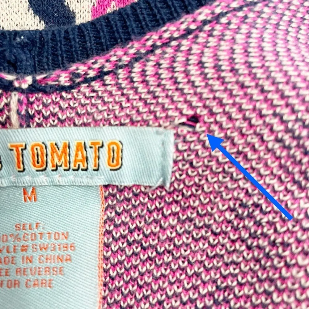 Flying Tomato Boho Aztec Sweater Kimono Size Medium Tan Navy Hot Pink Southwest - Image 10