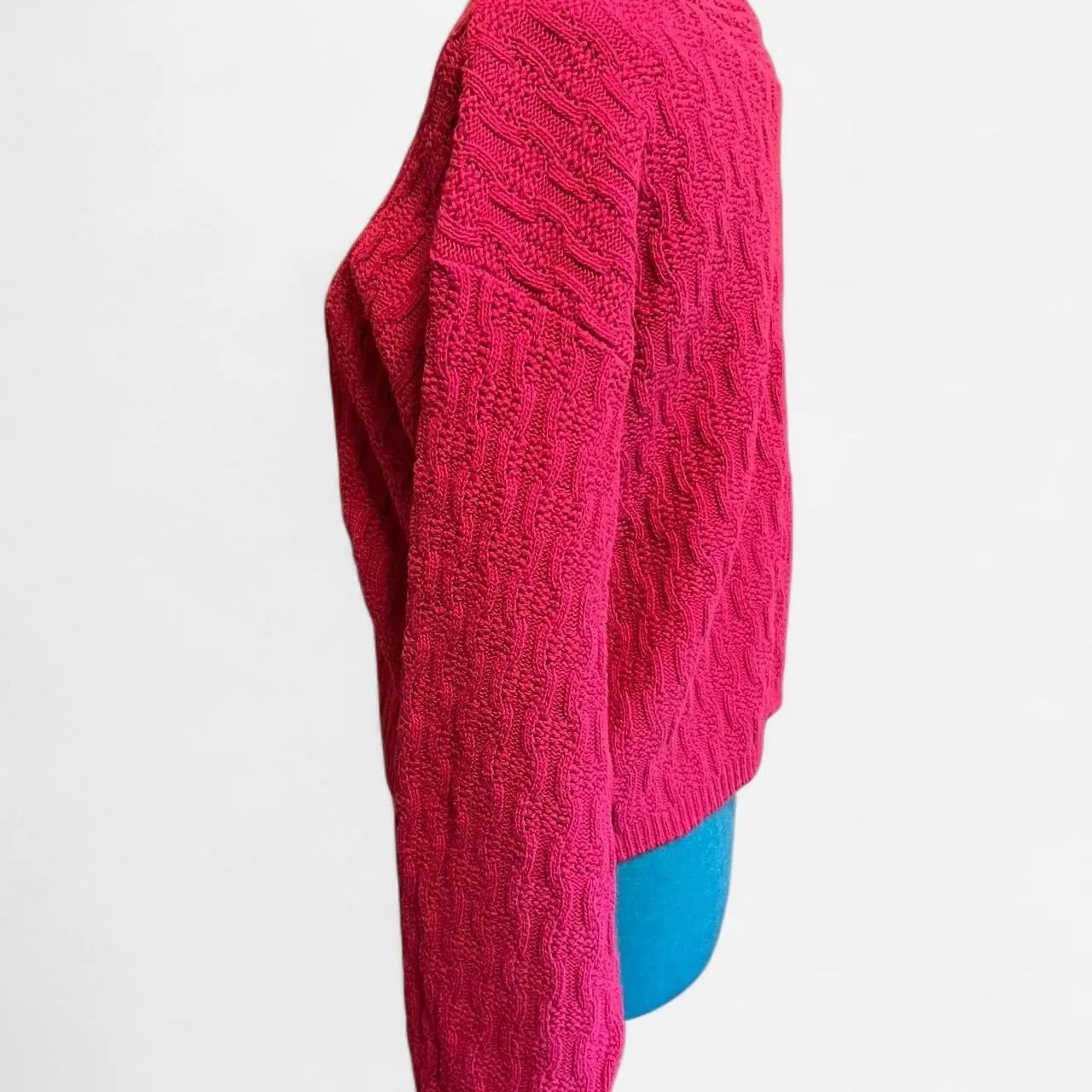 Vibrant Vintage Sasson Hot Pink Cable Knit Sweater 100% Cotton Size Small Women - Image 2
