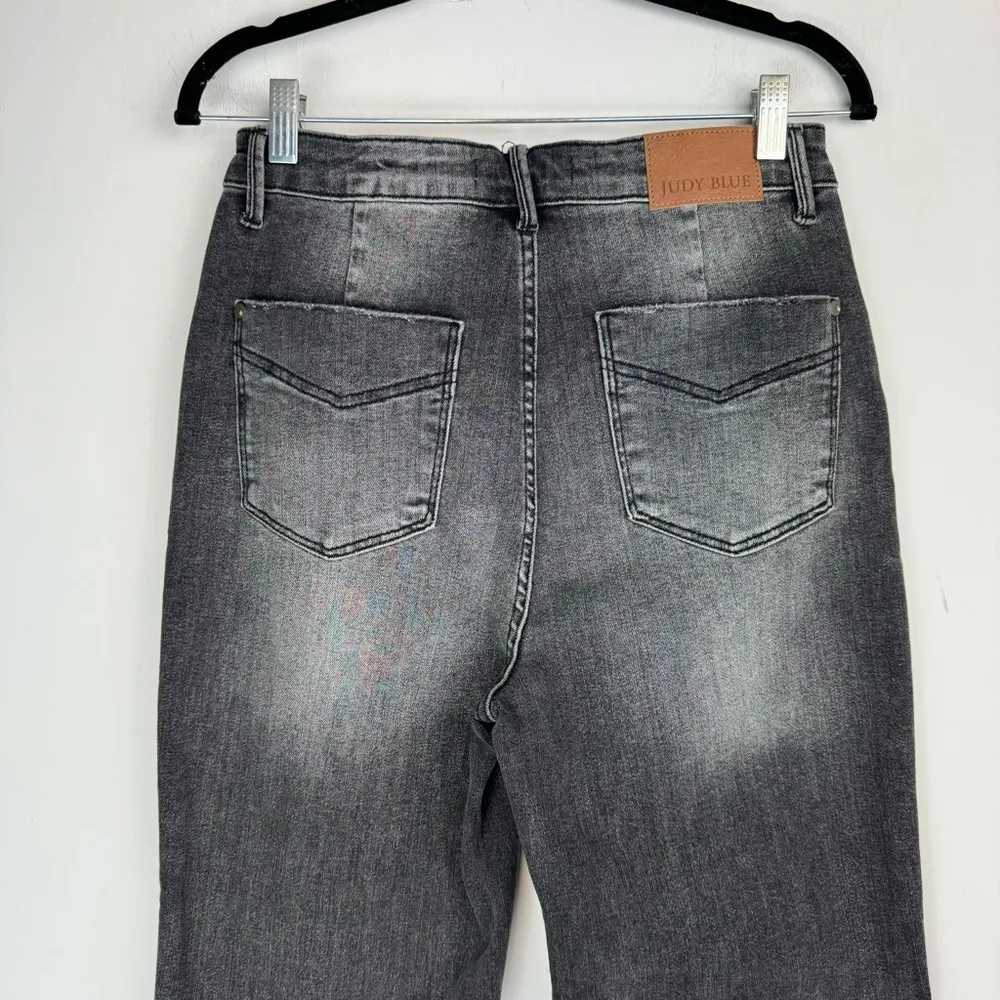 Judy Blue Wide Leg Crop Jeans Sz 28 High Rise Raw Hem Black Grey Wash - Image 13