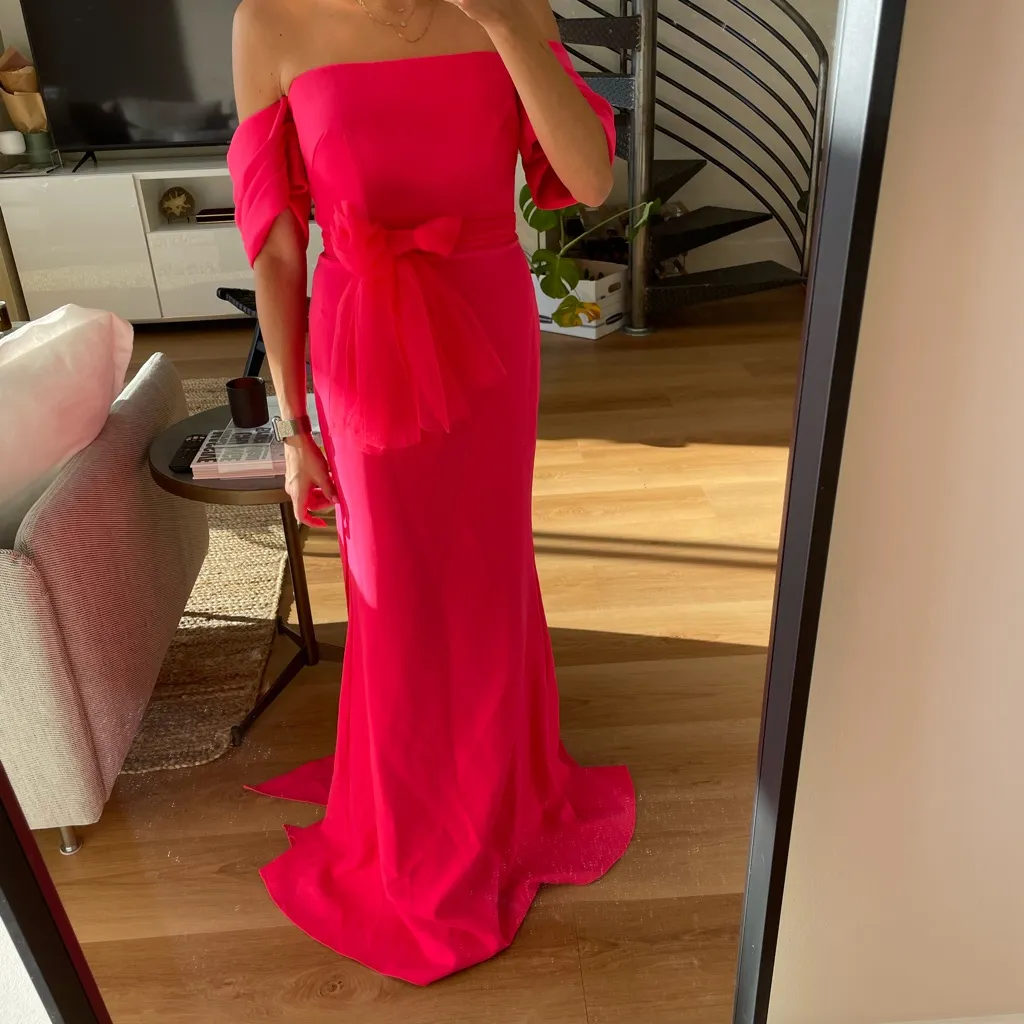 Jovani Women's Pink Pleated Bow Trumpet Gown Size 2 Dress EUC - Image 6