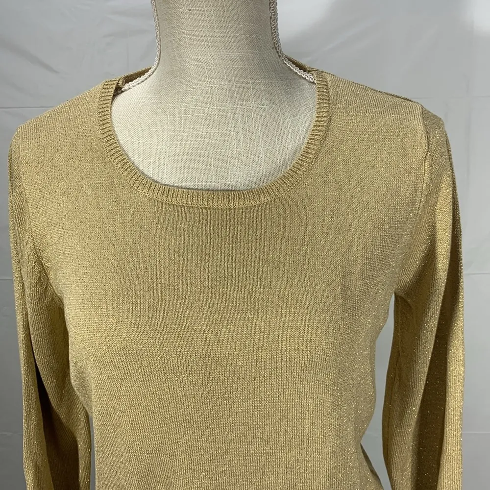 Draper’s & Damon’s Gold Shimmer Sparkle Scoop Neck Sweater Size Small Pe… - Image 2