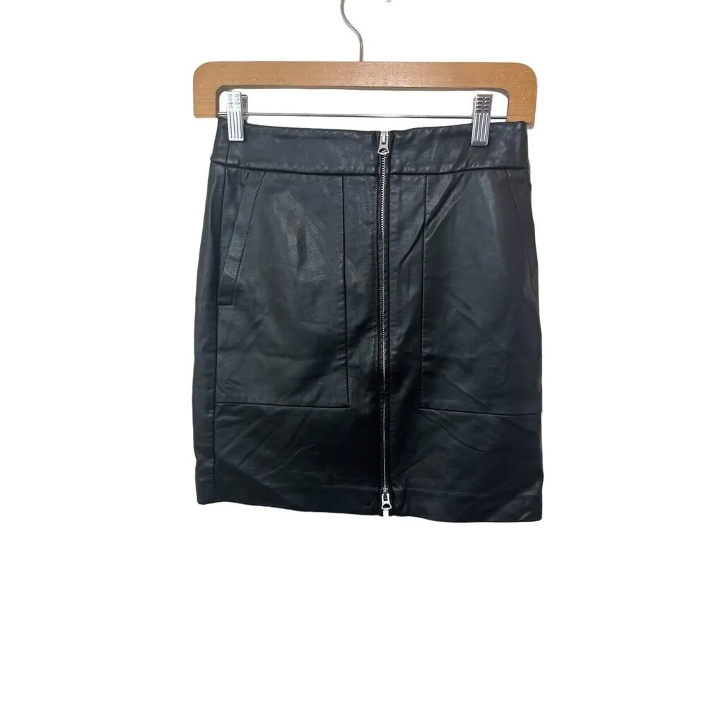 French Connection Faux Leather Mini Skirt Black Zipper 2 Biker Witchy Goth Sexy - Image 6