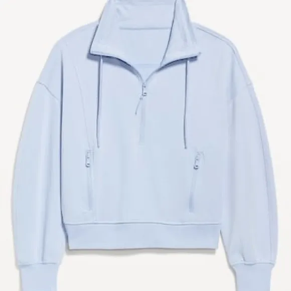 Old Navy Women's Sky Blue Half-Zip Hoodie - Image 10
