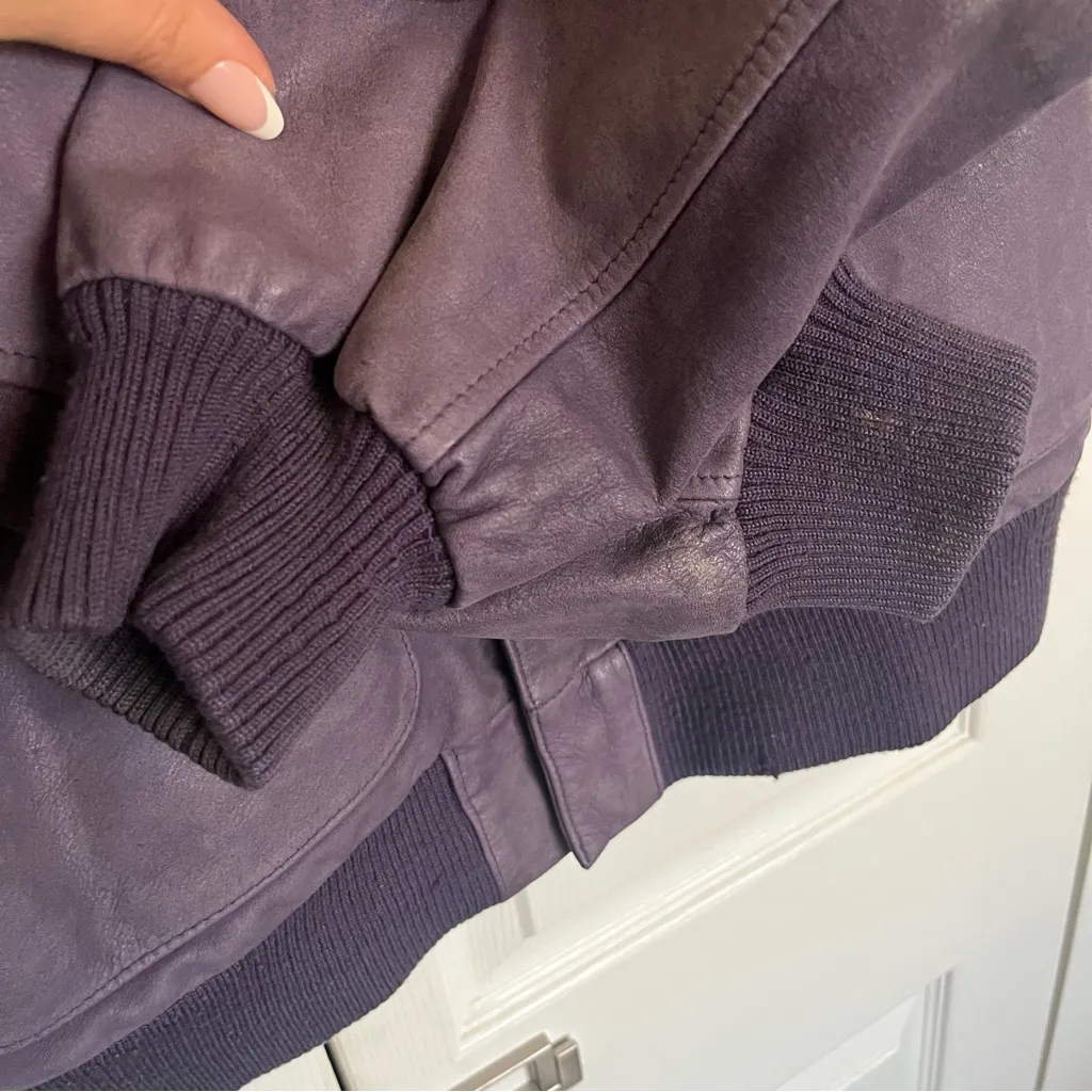 Purple Vintage Leather Paris Sport Club Bomber Jacket Size S - Image 8