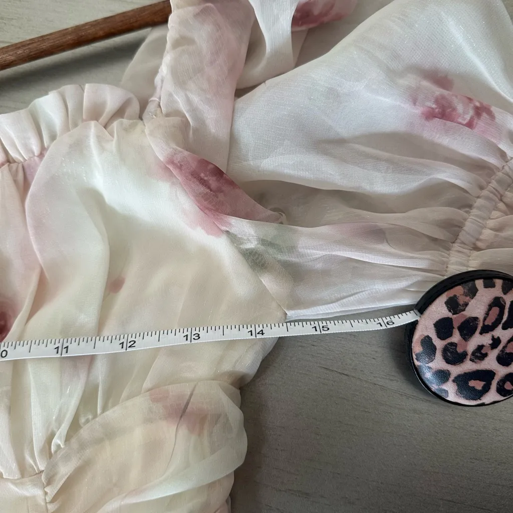 Chic Floral Long Sleeve Dress Size S Tan - Image 8