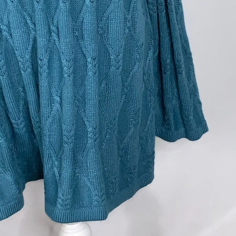 Westbound Teal Cold Shoulder Crew Neck Cable Knit Sweater Tunic 1X - Image 7