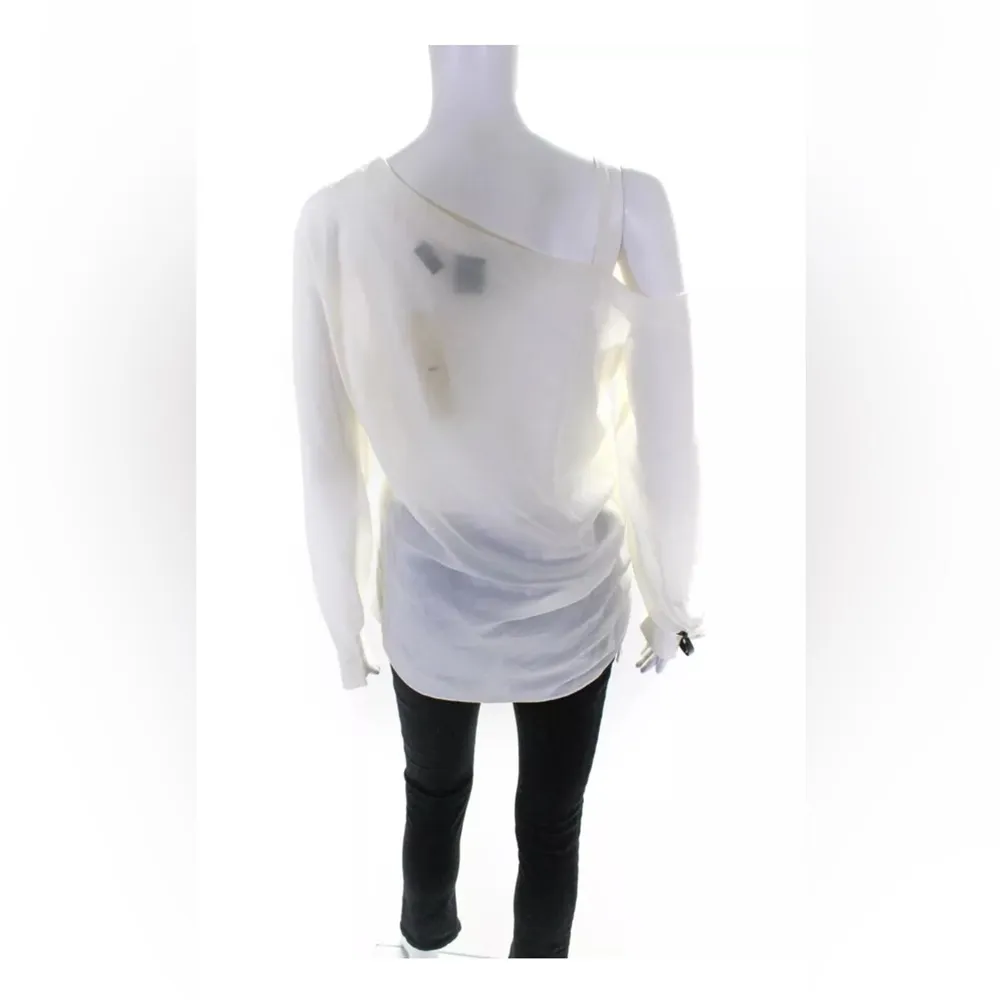 Pinko Silk Diana One Cold Shoulder Long Sleeve Blouse Shirt NWT $295 & freeGIFT! White - Image 3