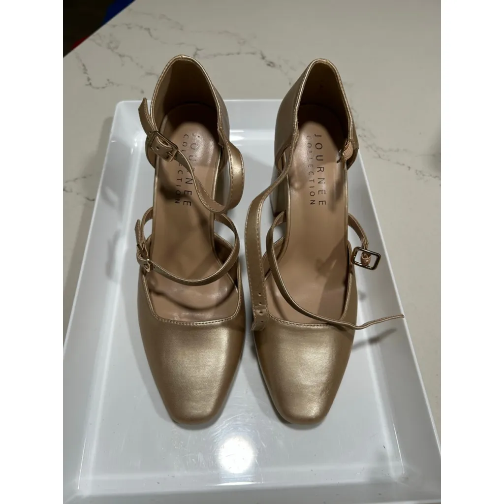 NEW Gold Journee Isadorah Mary Jane Pumps Shoes 8 $100 - Image 3