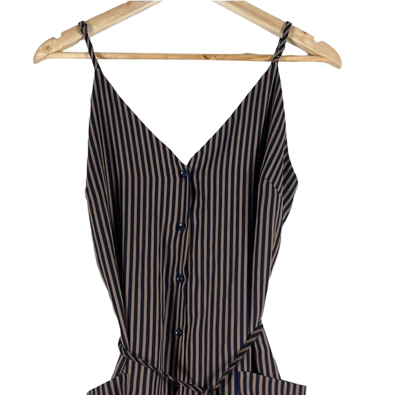 Dress Forum Wide Leg Jumpsuit Womens S Brown Striped Chore Pockets Boho Fall - Image 2