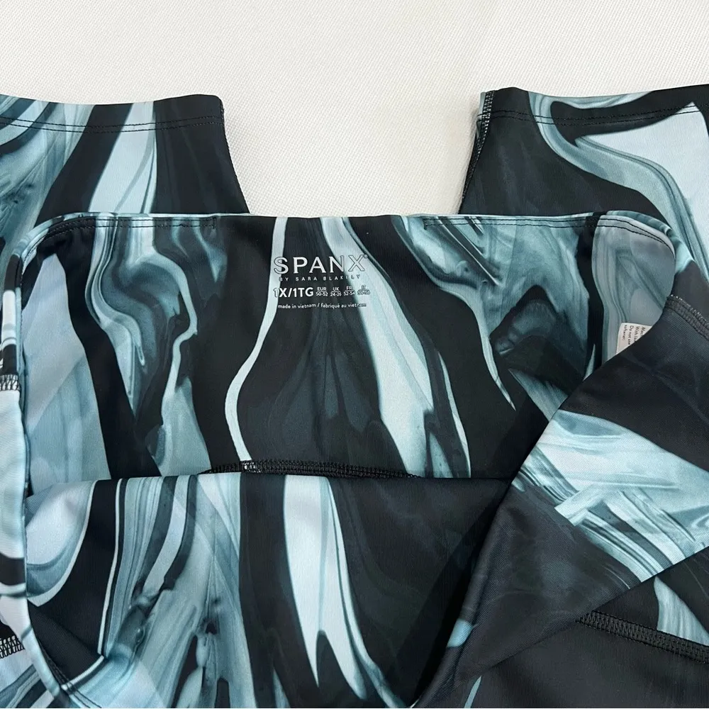 SPANX Booty Boost 7/8 Printed Marble Leggings Pants Teal Blue Size 1X Plus Size - Image 7