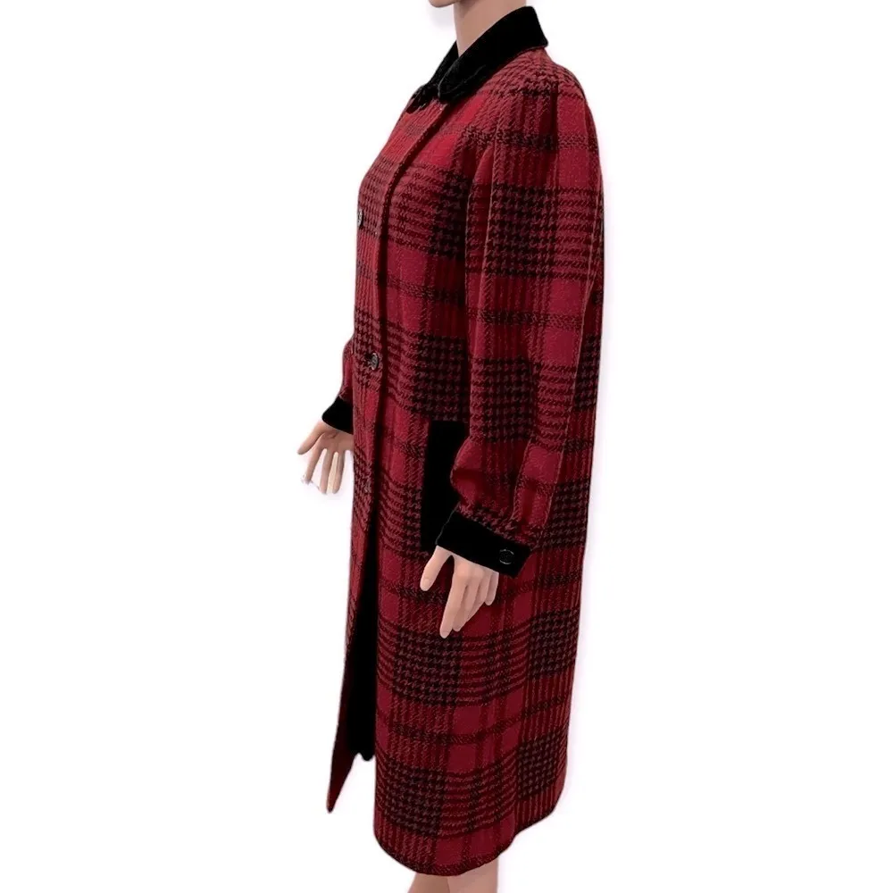 GUY LAROCHE Paris Vintage Double Breasted Long Plaid Wool Coat Size 40/M Classic Red Size M - Image 5