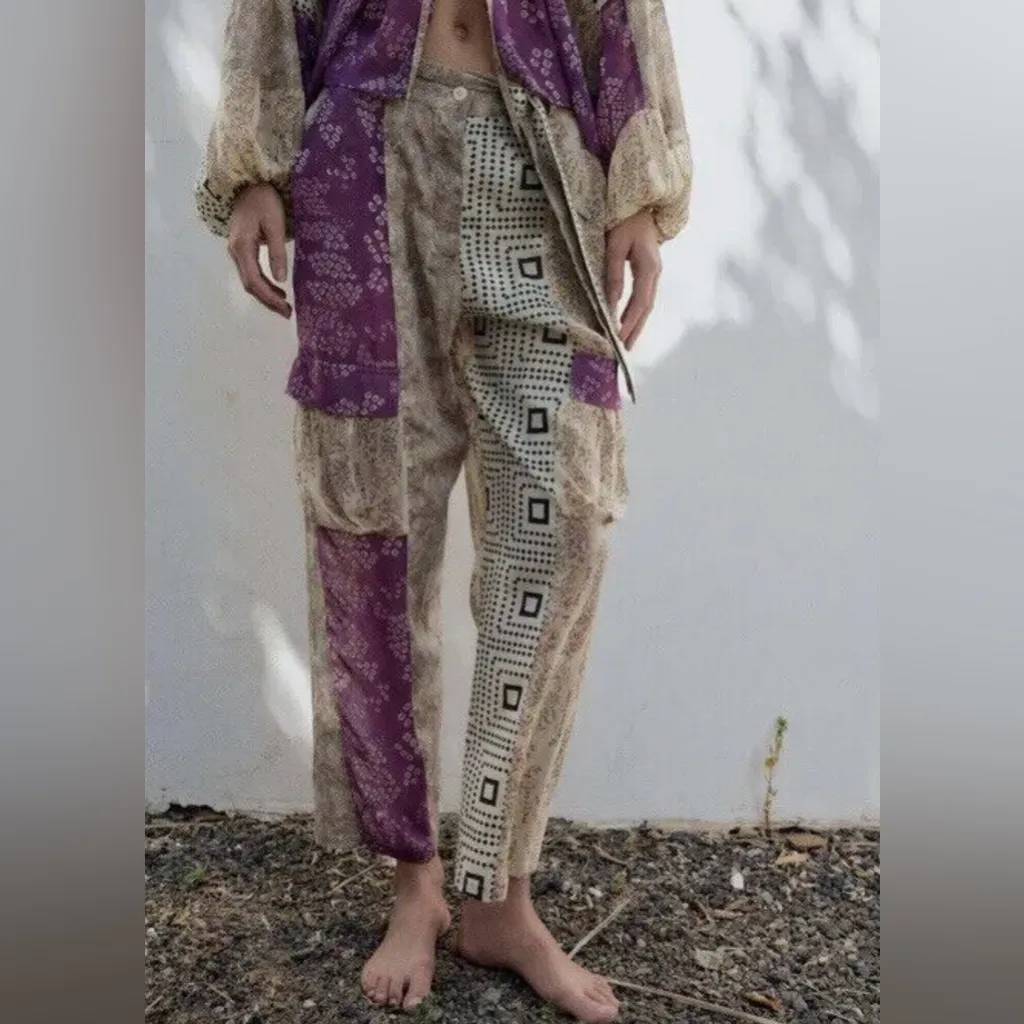 ZARA‎ Patchwork Sheer Lightweight Viscose Cargo Pants Size XS Style 6895/055 - Image 2