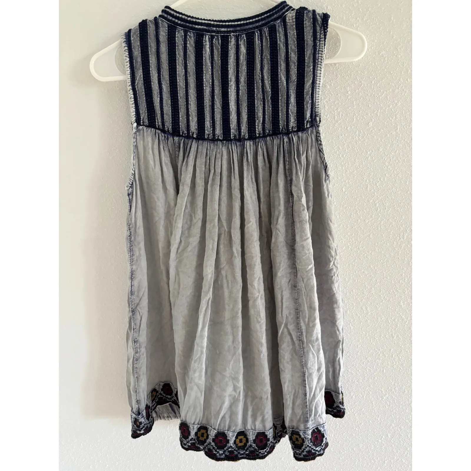 Rachel‎ Zoe Top Womens XS Blue Tunic Embroidered Boho Prairie Festival Peasant - Image 2
