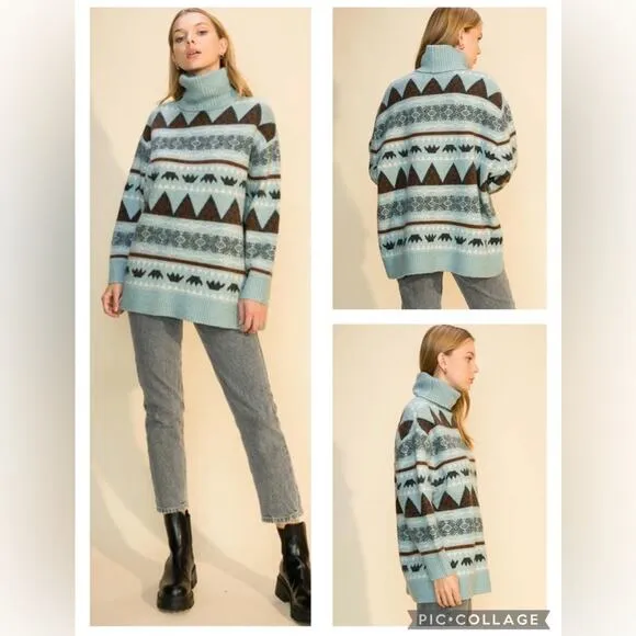 The Hyfve Turtleneck Aztec Sweater oversized longline cozy boot barn sz S - Image 2