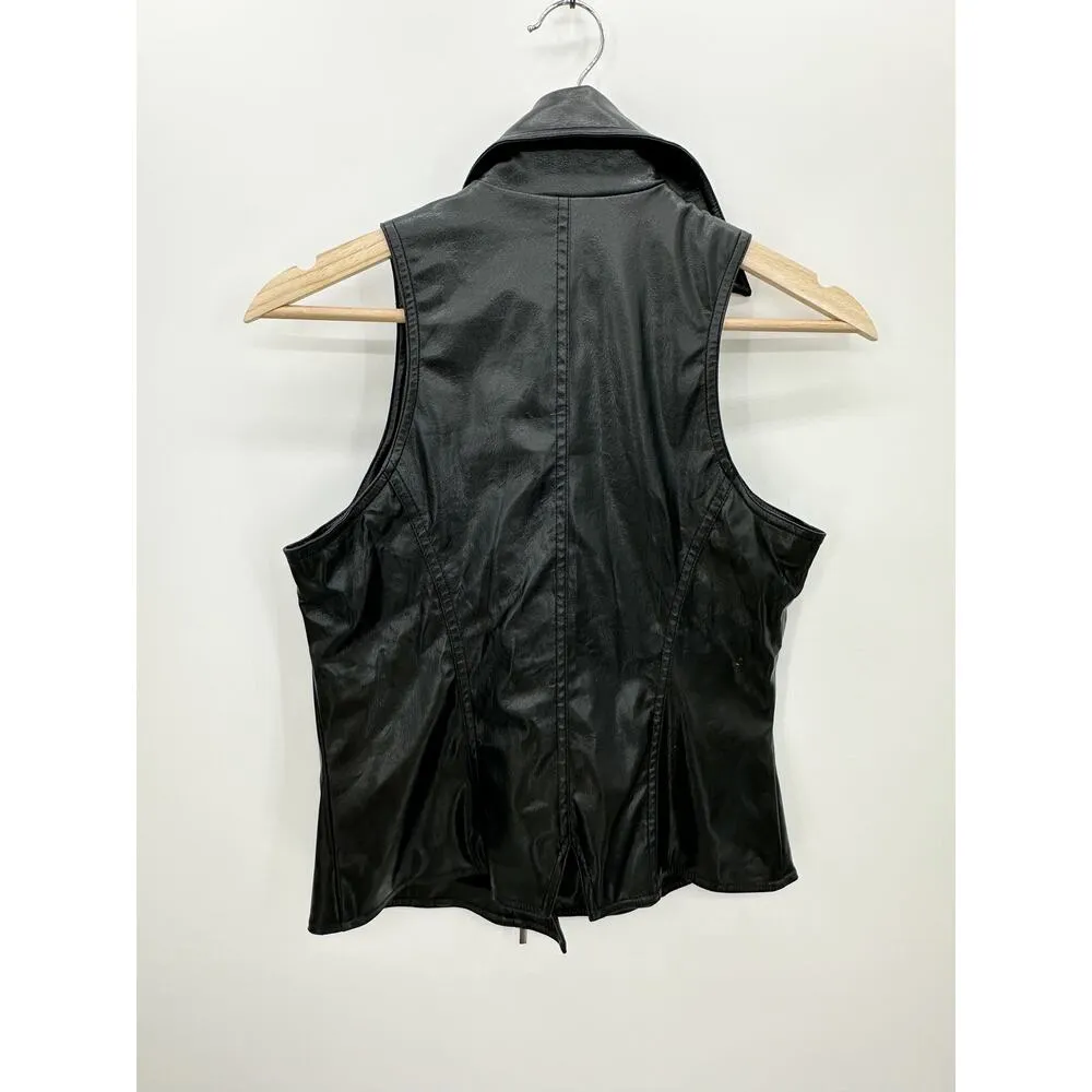 Bisou Bisou Faux Leather Vest Women Small Full Zip Collar Sleeveless Biker - Image 2