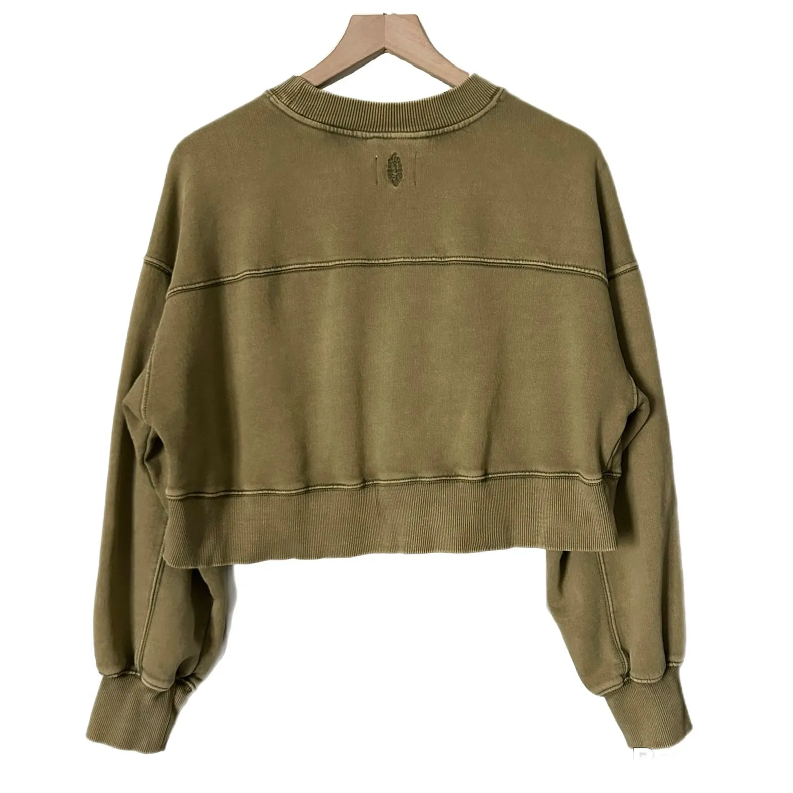 Free People Movement Olive Green V-Neck Cropped Sweatshirt Pullover Size XS - Image 3