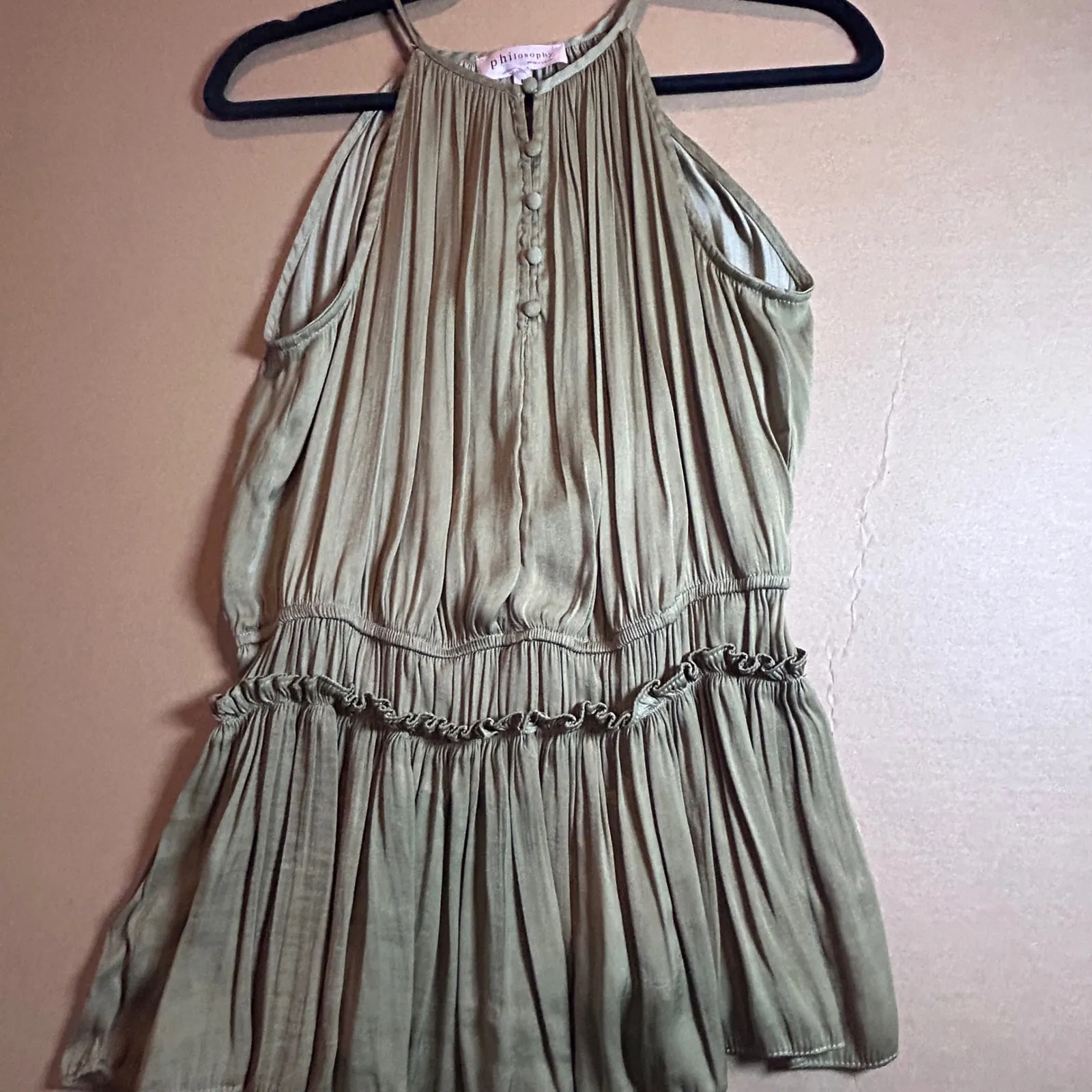 Philosophy Republic Clothing Olive Green Halter Neck Ruffle Tiered Mini Dress M Size M - Image 2