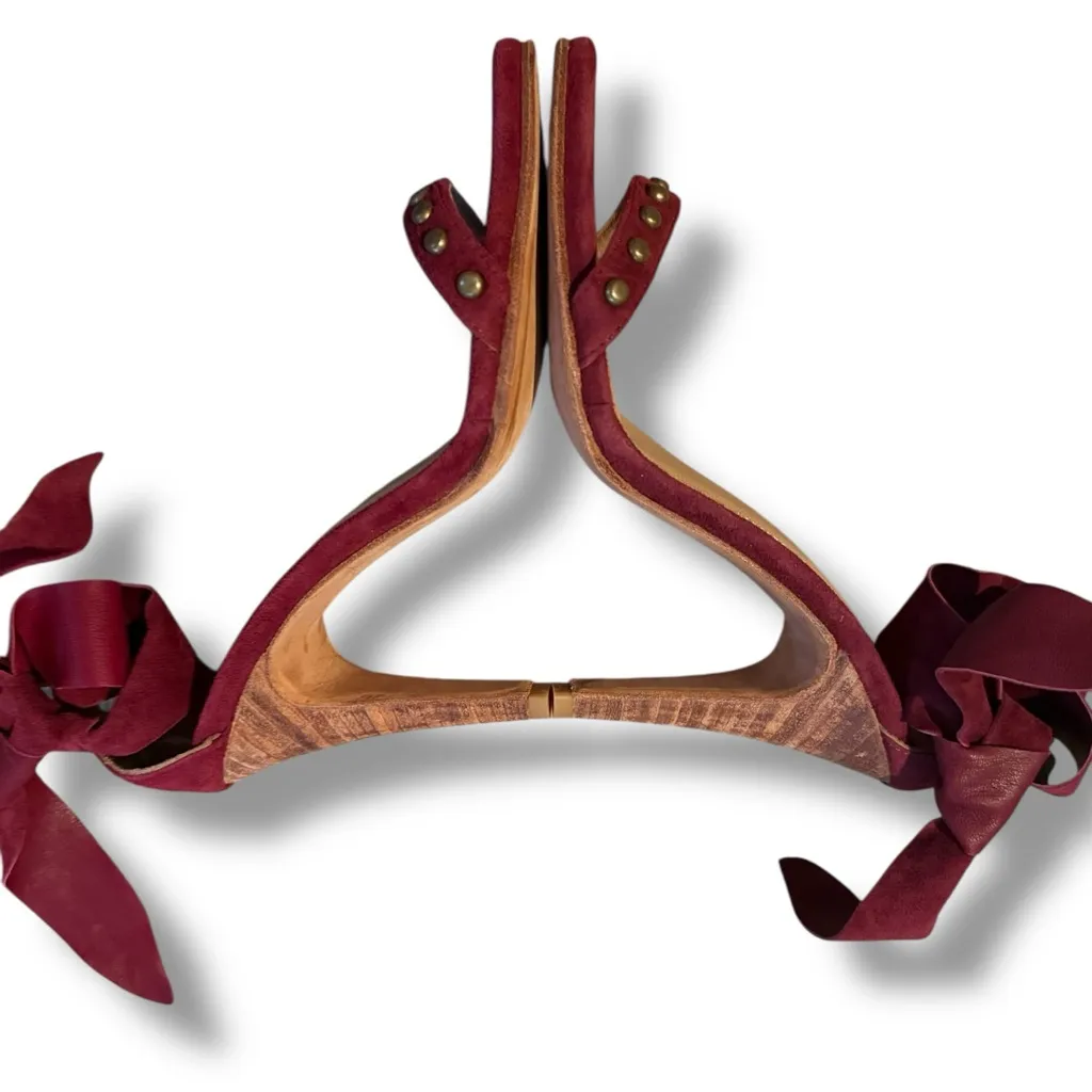 Ulla Johnson Bianca Studded Suede Sandals Women’s Size 37 Oxblood Wrap Heel - Image 3