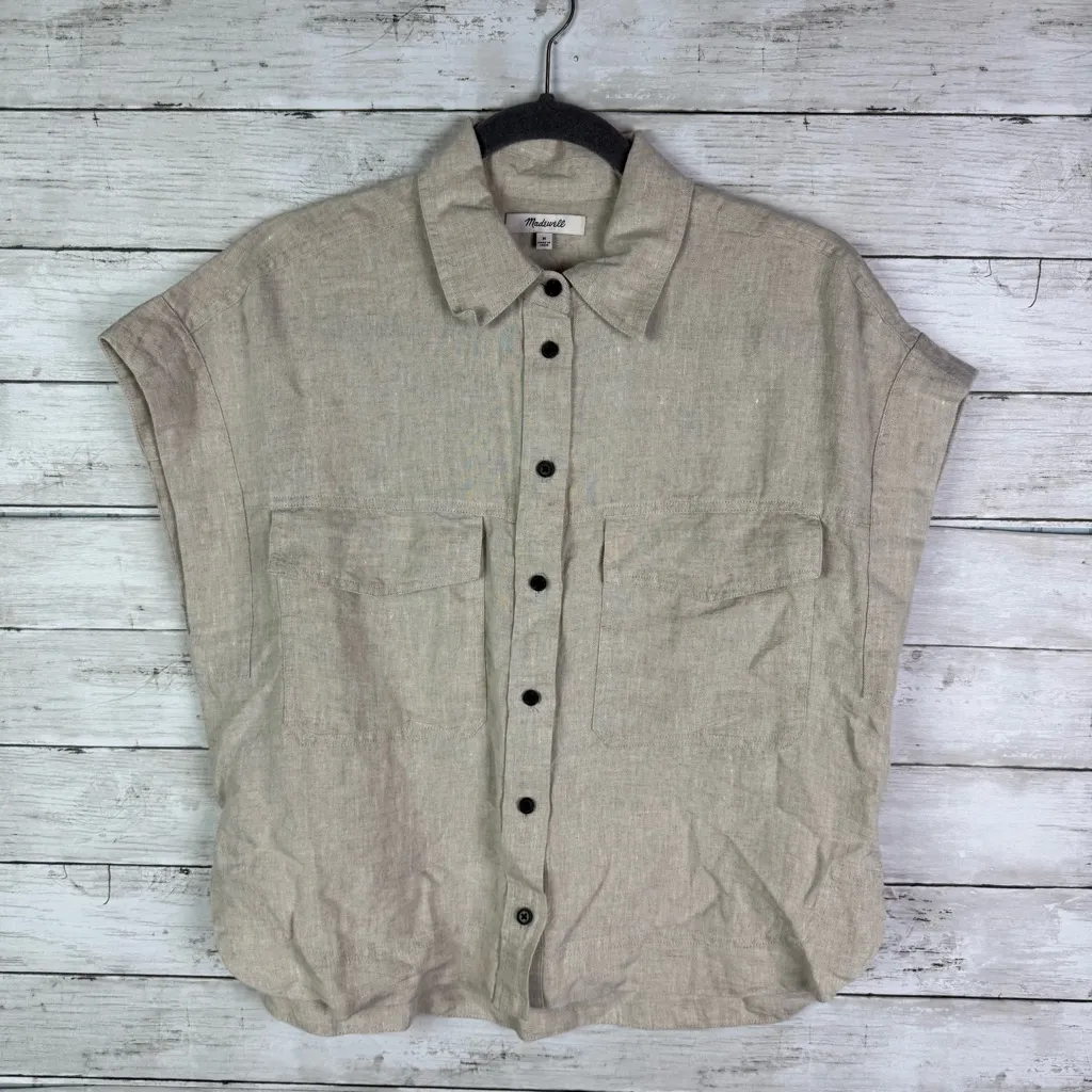 Madewell Boxy Cargo-Pocket Button-Up Oat Size Medium - Image 3