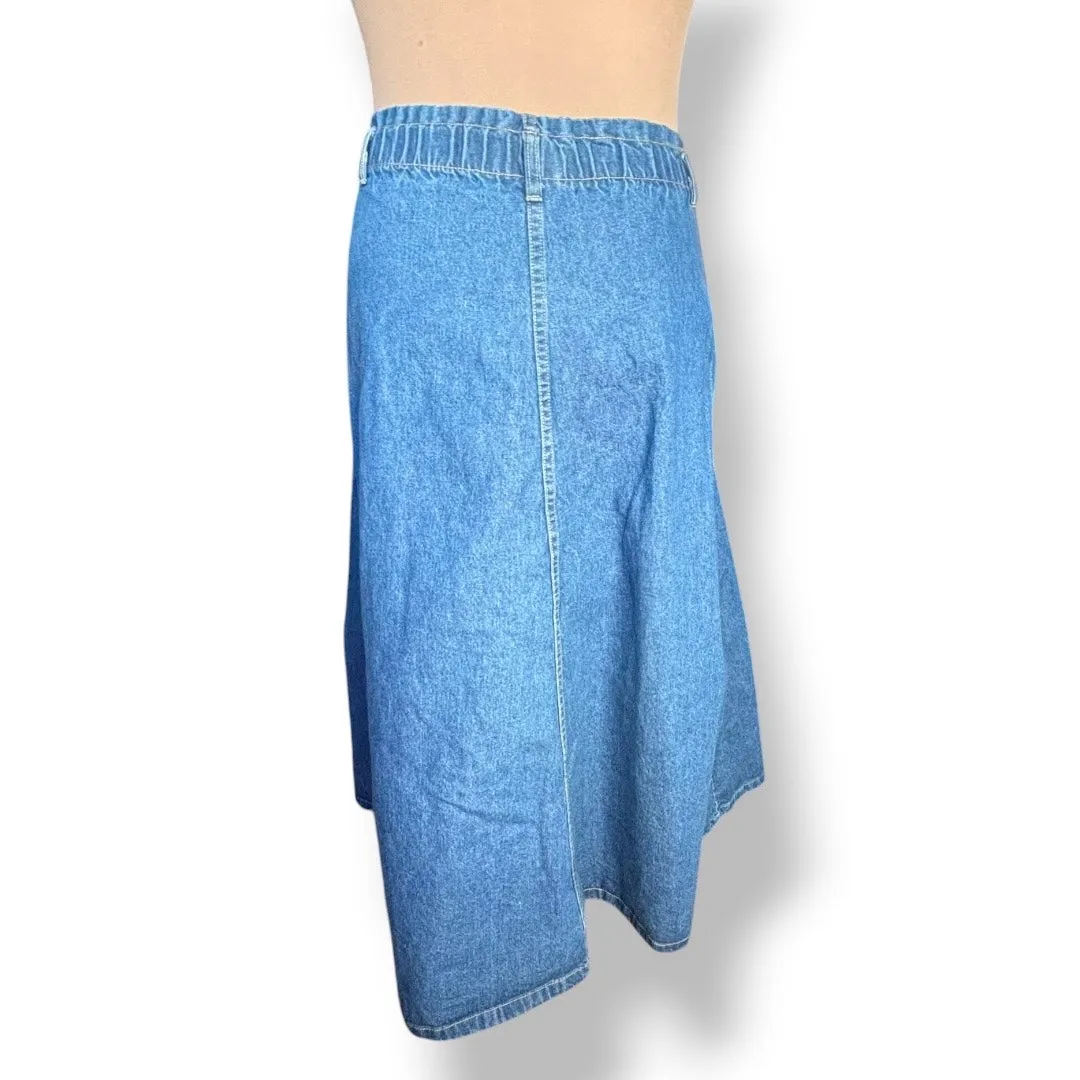 Vintage Cherokee Denim Skirt Made In USA Button Front Midi Americana Western Blue Size M - Image 5