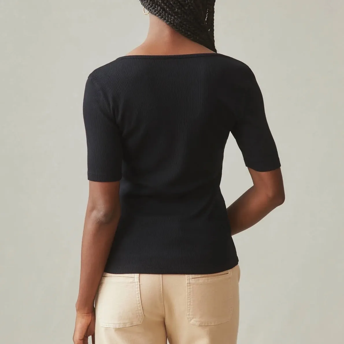 NWOT American Giant Black Women's Luxe Rib Square Neck Tee Size M Size M - Image 2