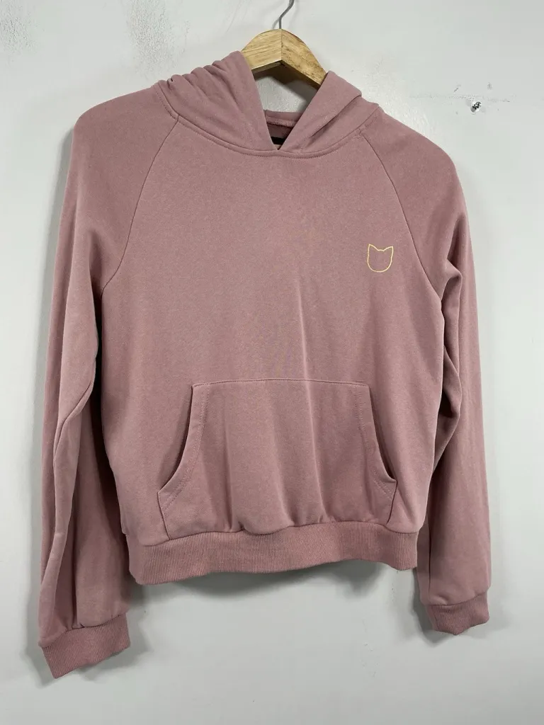 Womans Kittenish Long Sleeve Cropped Hoodie Small Pink Pockets - Image 1