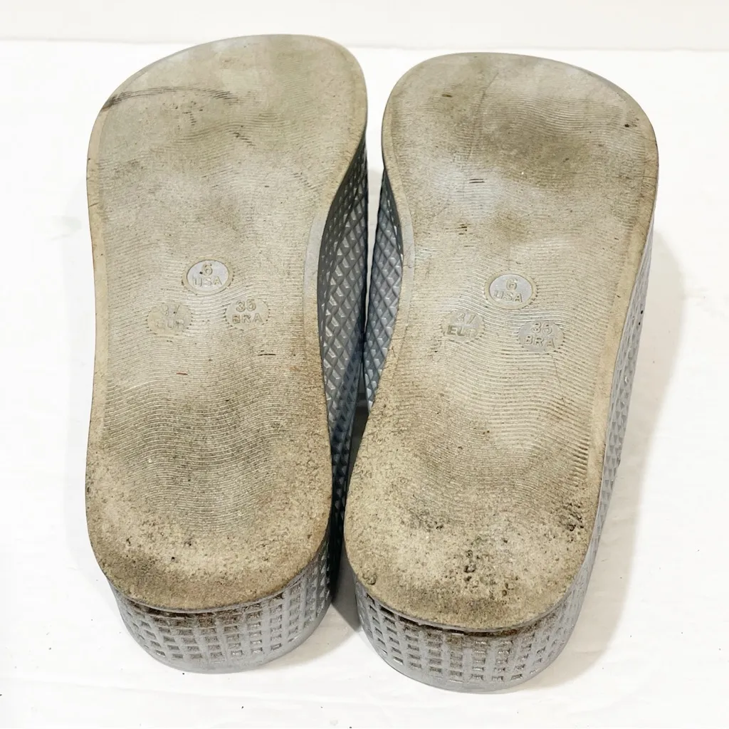 Jeffrey Campbell‎ Size 6 Havana Jelly Slides Silver Rubber Mule Wedge Sandal - Image 5