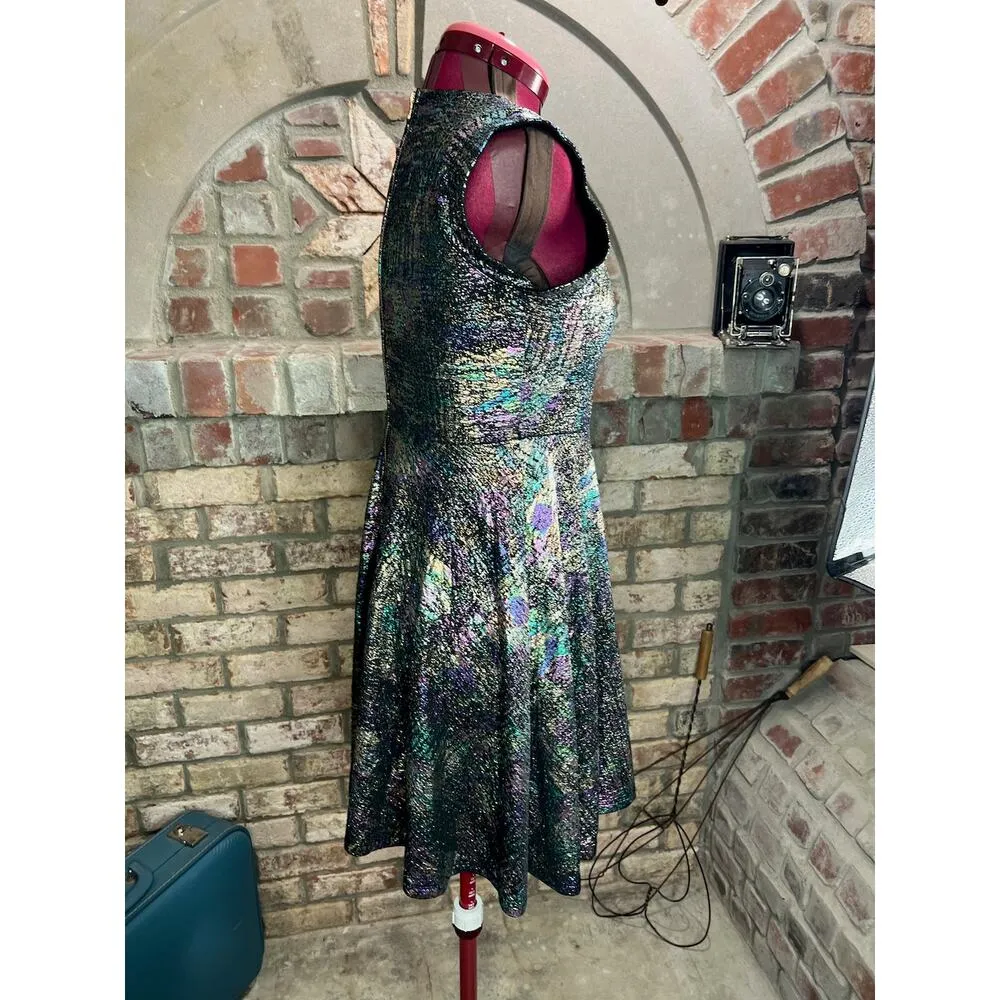 dress fit and flare metallic rainbow 1990s purple green silver glam - Image 6