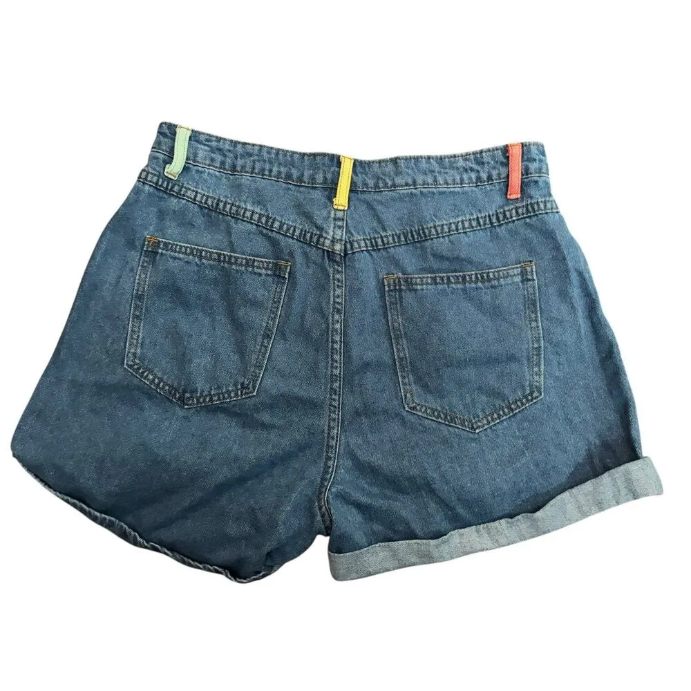Princess Polly Denim Shorts Womens 8 Colorful Cotton High Rise Bottom - Image 3