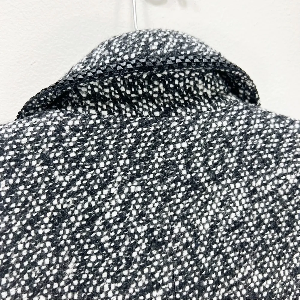 Milly Black White Tweed Wool Long Black Button Coat Size 8 - Image 7