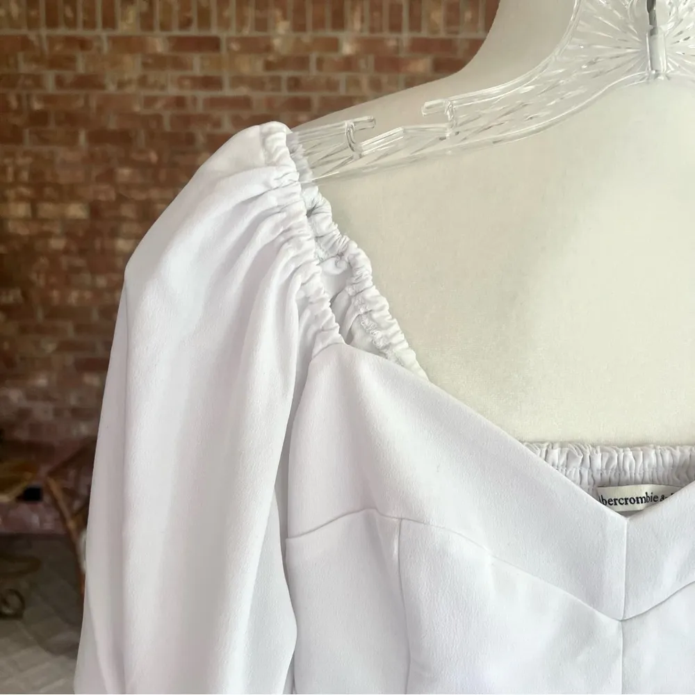 Abercrombie & Fitch Top Puff Sleeve White Crop S Boho Peasant Milkmaid Concert - Image 4