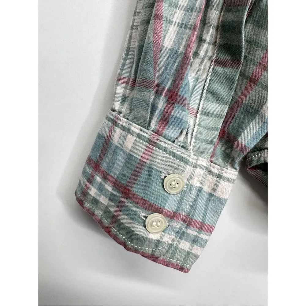 J. Crew Shirt Womens Medium Plaid Green/Brown Button Down Casual Roll Up Sleeves Green - Image 5