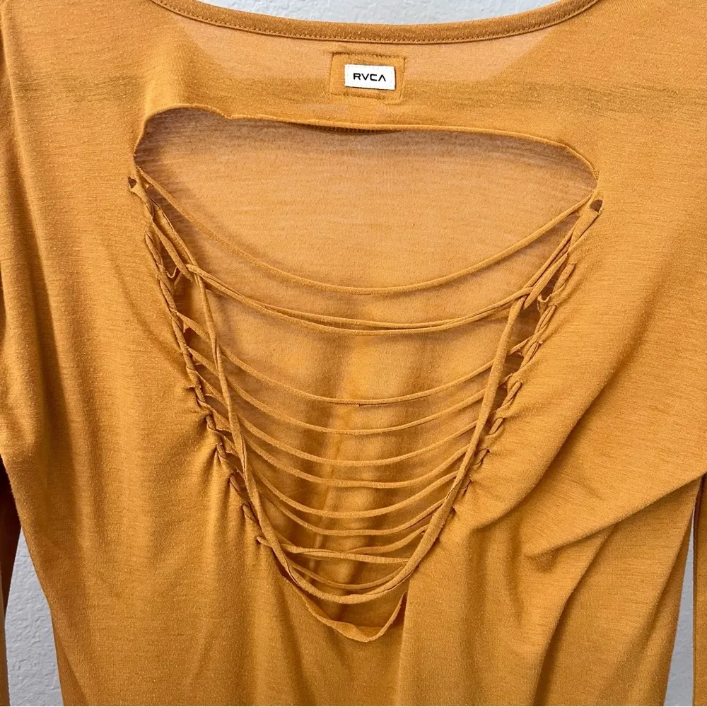 RVCA Long Sleeve Burnt Orange Dark Mustard High Low Top XS - Image 3