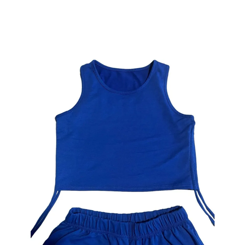 Shein Cretily Two Piece Set Cropped Tank Top and Shorts Womens XL Blue NEW - Image 2