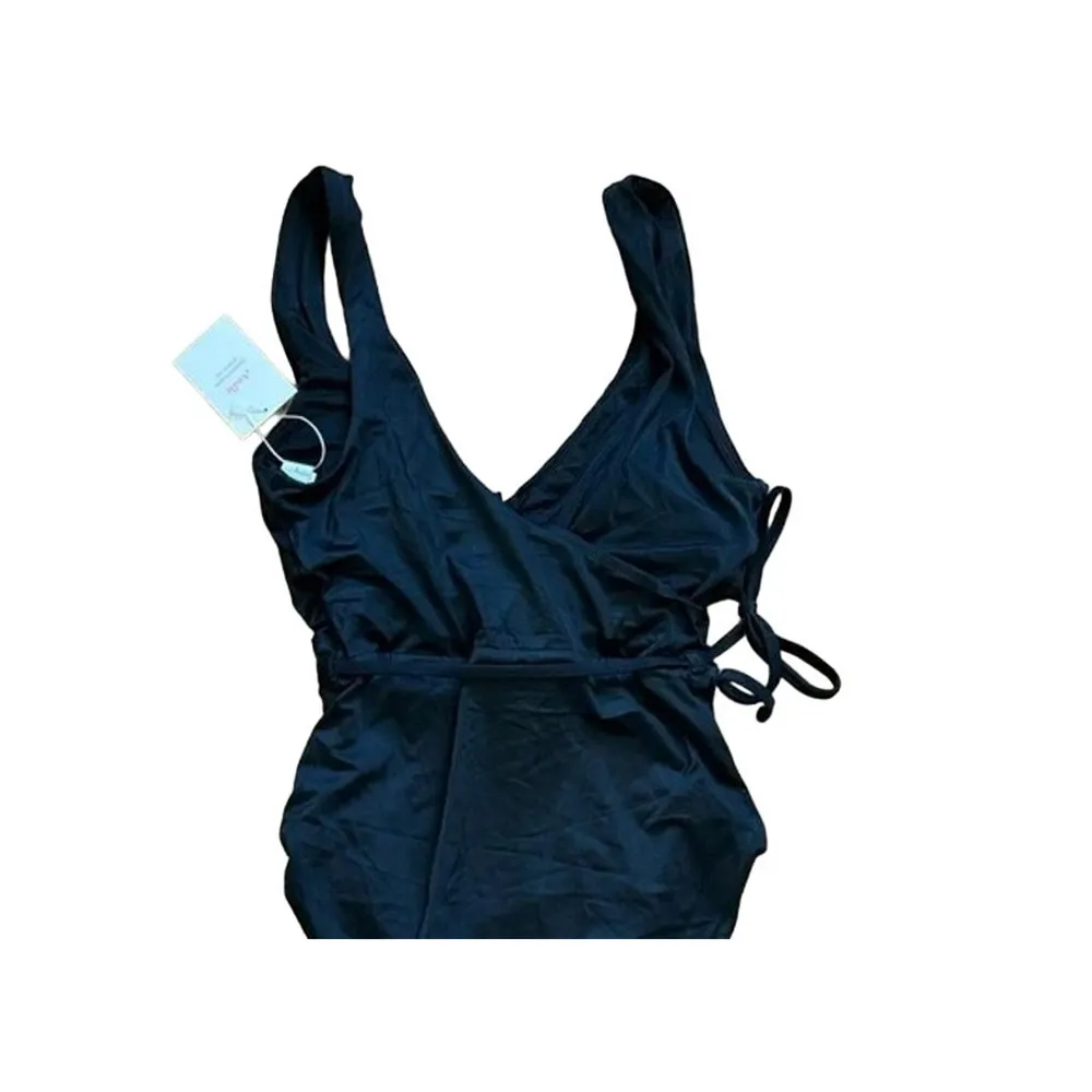NWT Andie The Belmar One Piece V Neck Belt Swimsuit Removable Cups L Black #3281 - Image 3