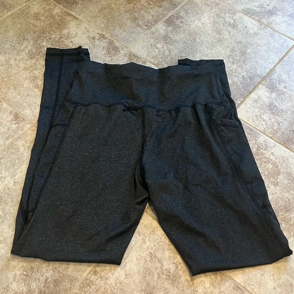 NEW High Rise Contrast Stitching Leggings Pockets Medium Pull On Stretchy black - Image 9