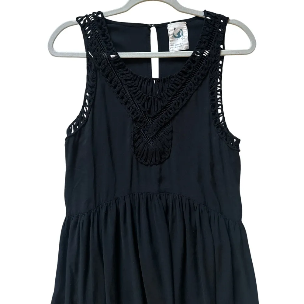 Mermaid x Anthropologie Macrame Black Maxi Dress Sz M Boho Beachy Cottage Resort - Image 3