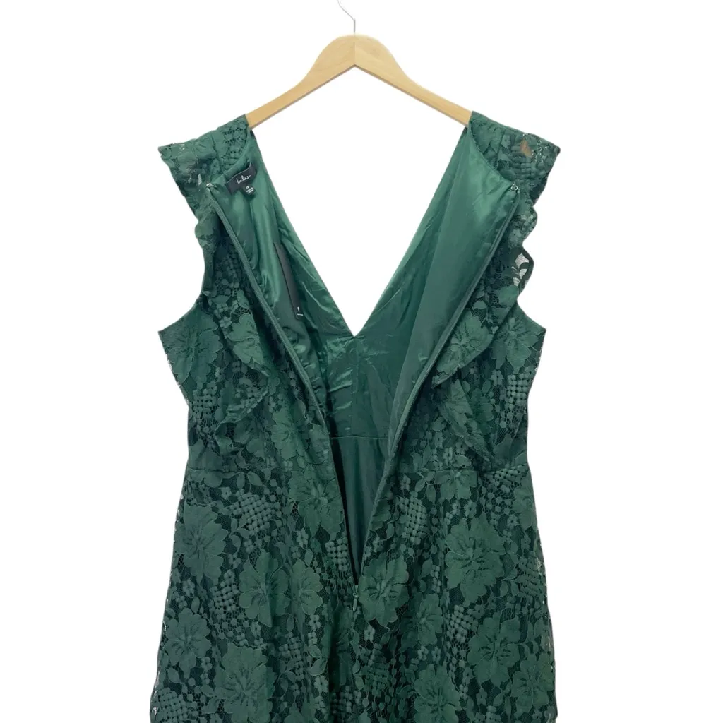NWT Lulus Molinetto Forest Green Lace Midi Dress Ruffled Tiered Sleeveless Sz 1X - Image 7