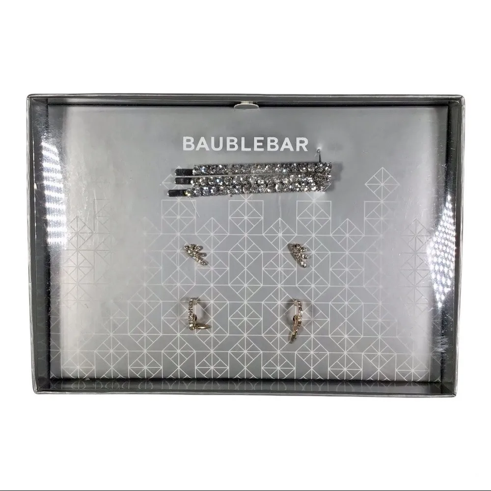 BAUBLEBAR Set - 3 Crystal Rhinestone Hair Pins & 2 Earrings Silver Plating(C3) - Image 2