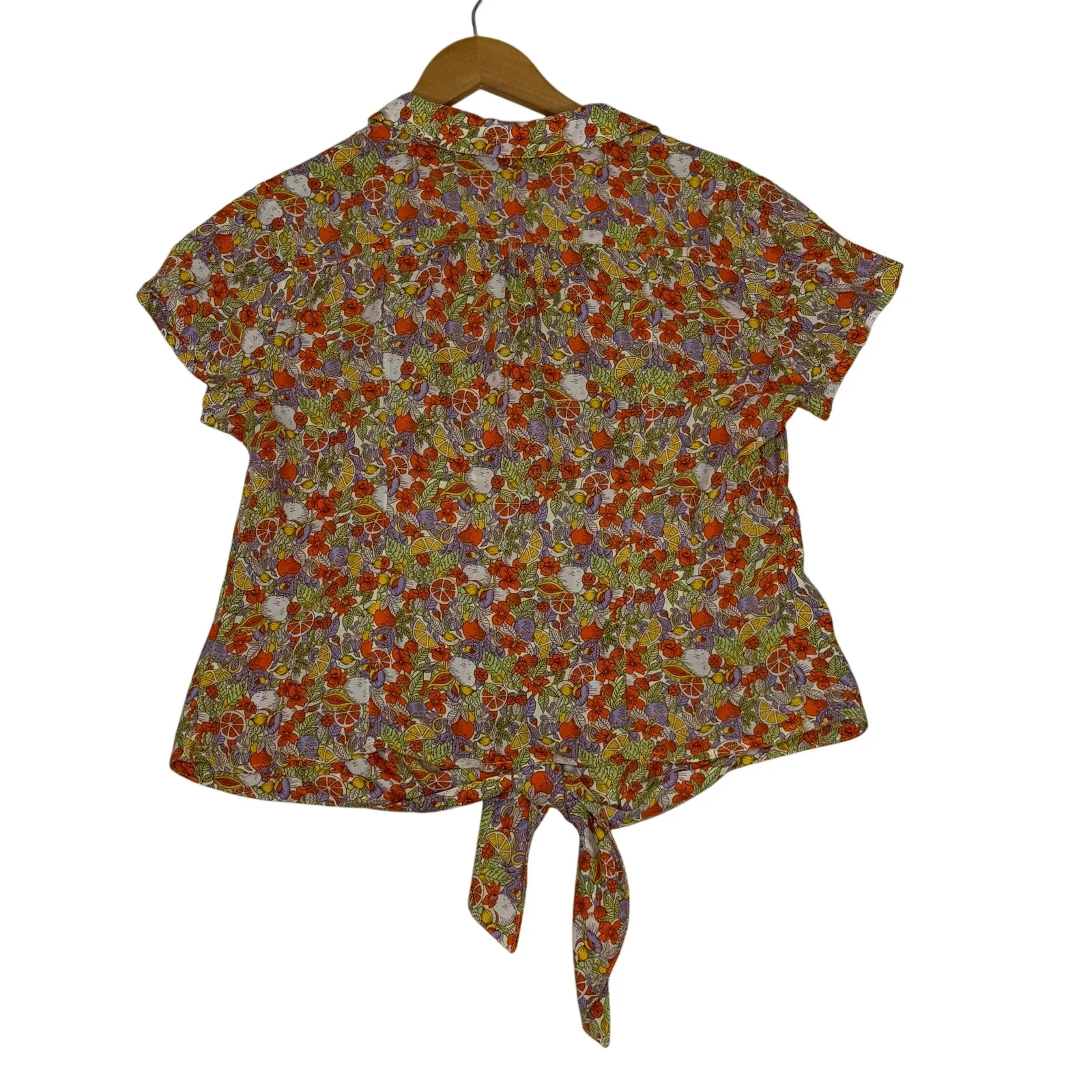 Mauve By Anthropologie Blouse Sz 6‎ Fruit Graphic Pattern Casual Front Tie Top - Image 2